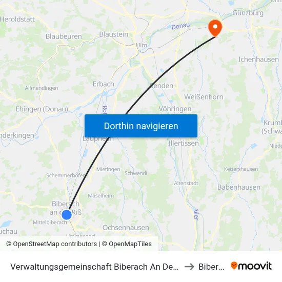 Verwaltungsgemeinschaft Biberach An Der Riß to Bibertal map