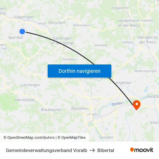 Gemeindeverwaltungsverband Voralb to Bibertal map