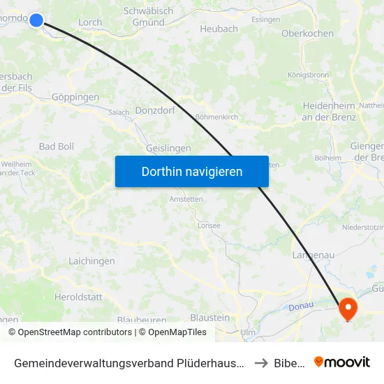 Gemeindeverwaltungsverband Plüderhausen-Urbach to Bibertal map