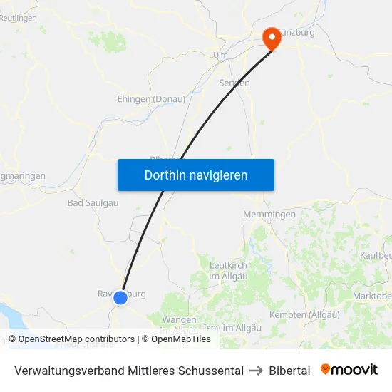 Verwaltungsverband Mittleres Schussental to Bibertal map