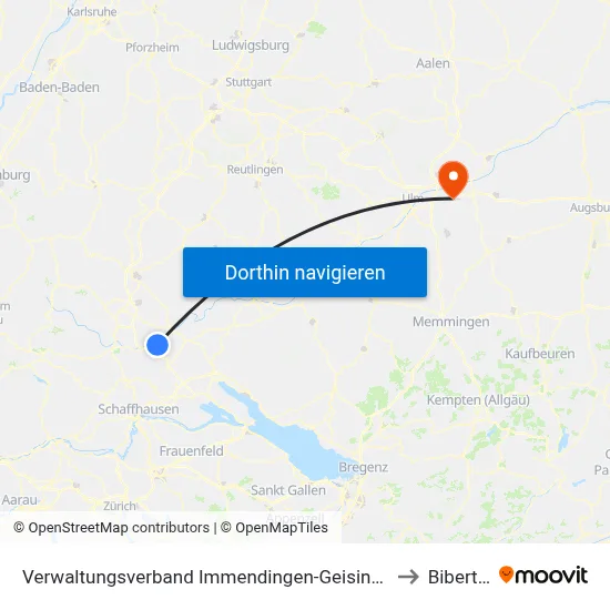 Verwaltungsverband Immendingen-Geisingen to Bibertal map