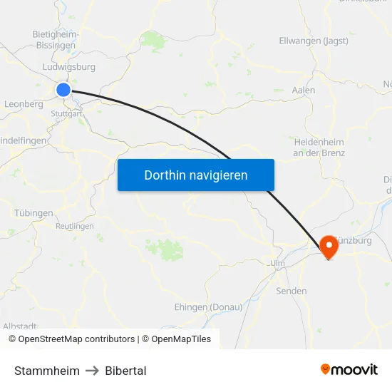 Stammheim to Bibertal map