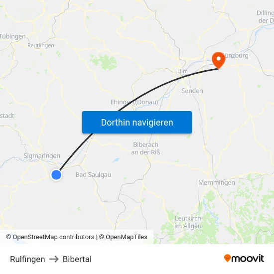 Rulfingen to Bibertal map