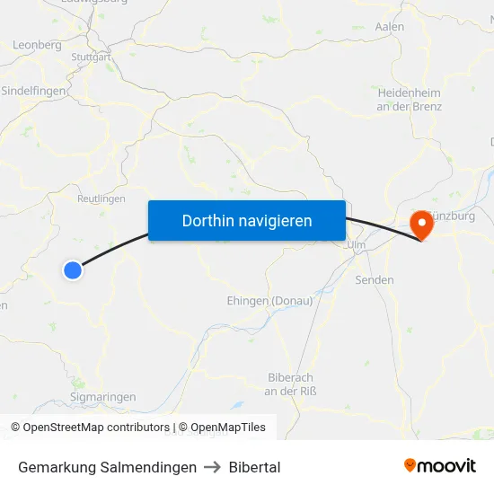 Gemarkung Salmendingen to Bibertal map