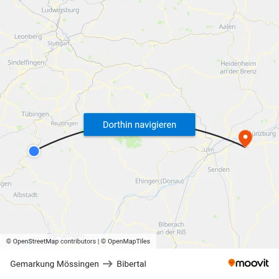 Gemarkung Mössingen to Bibertal map