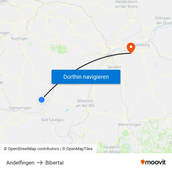 Andelfingen to Bibertal map
