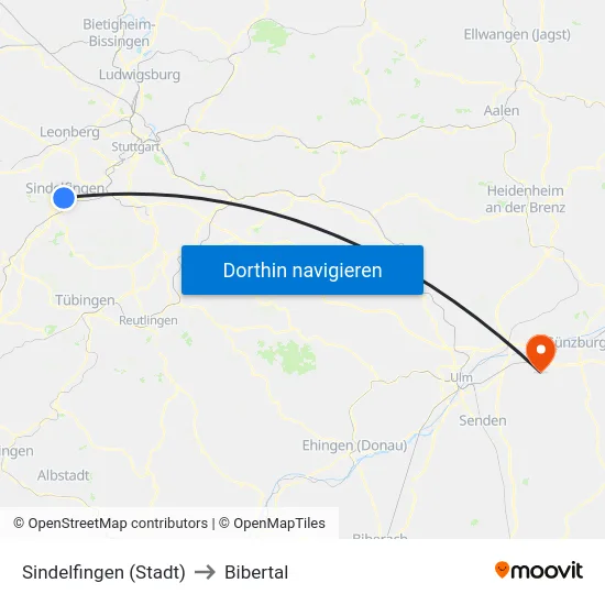 Sindelfingen (Stadt) to Bibertal map