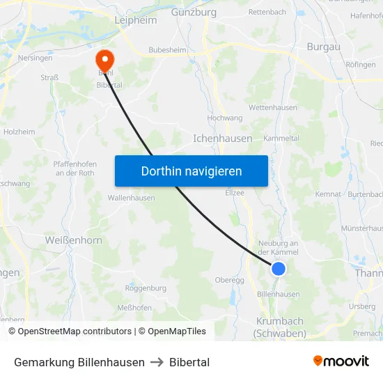 Gemarkung Billenhausen to Bibertal map
