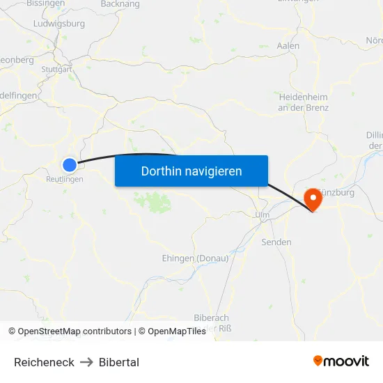 Reicheneck to Bibertal map