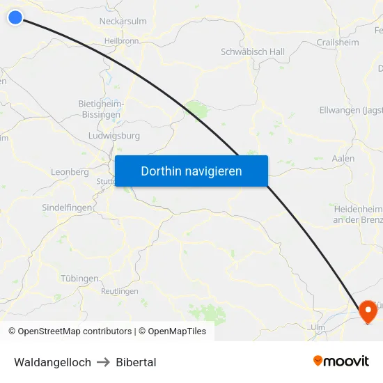 Waldangelloch to Bibertal map