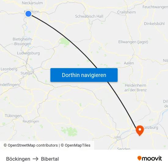 Böckingen to Bibertal map