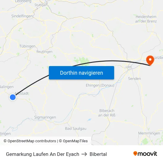 Gemarkung Laufen An Der Eyach to Bibertal map