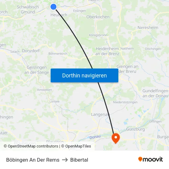 Böbingen An Der Rems to Bibertal map