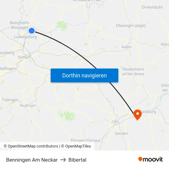 Benningen Am Neckar to Bibertal map