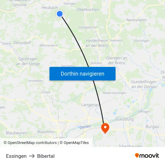 Essingen to Bibertal map