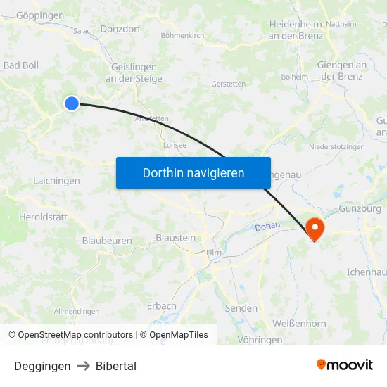 Deggingen to Bibertal map