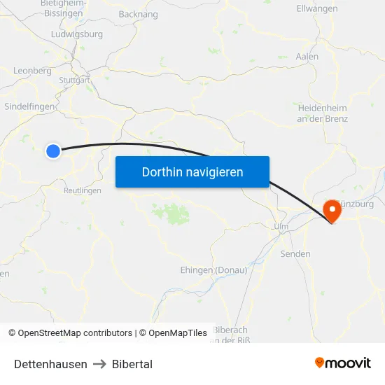 Dettenhausen to Bibertal map