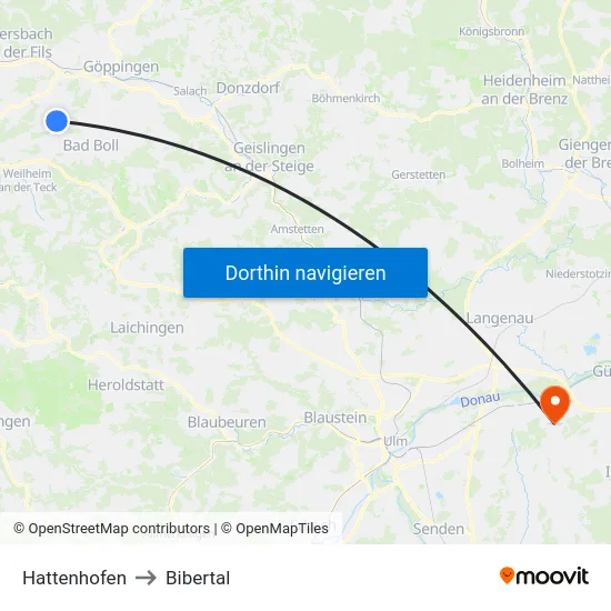 Hattenhofen to Bibertal map