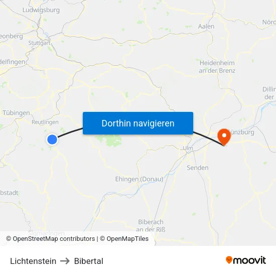 Lichtenstein to Bibertal map