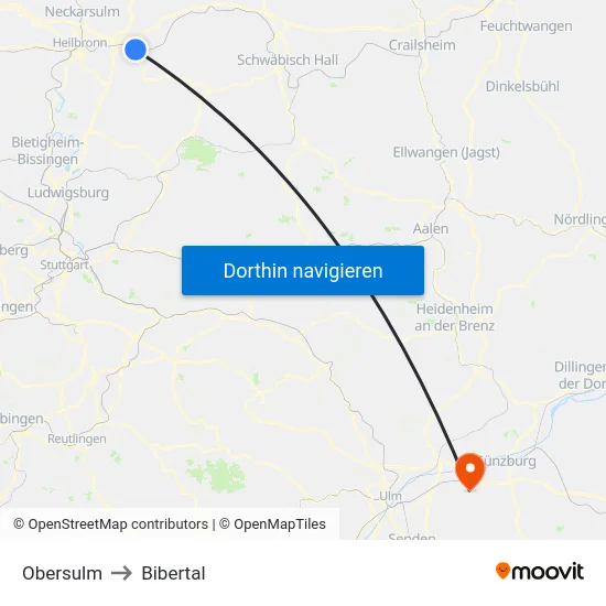 Obersulm to Bibertal map
