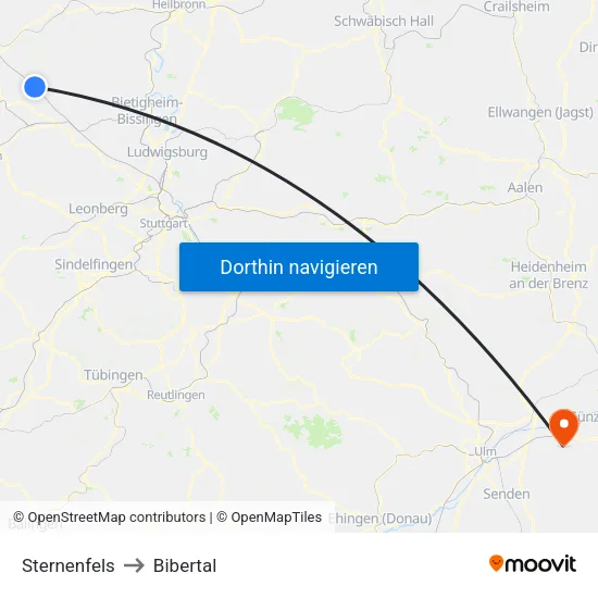 Sternenfels to Bibertal map