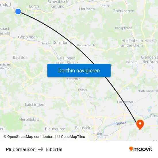 Plüderhausen to Bibertal map