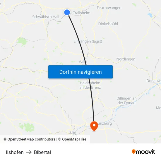Ilshofen to Bibertal map