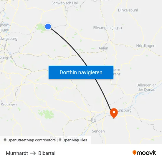 Murrhardt to Bibertal map
