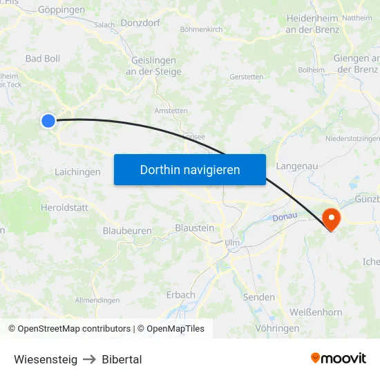 Wiesensteig to Bibertal map