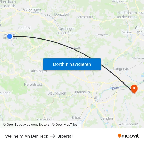 Weilheim An Der Teck to Bibertal map