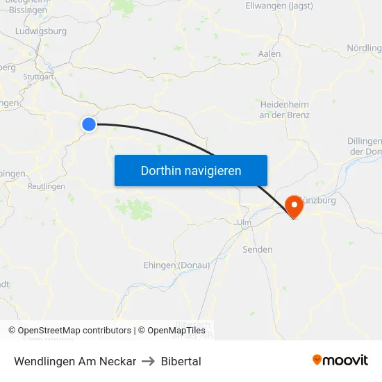 Wendlingen Am Neckar to Bibertal map