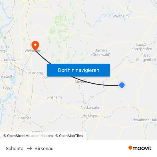 Schöntal to Birkenau map