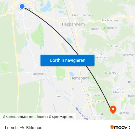 Lorsch to Birkenau map