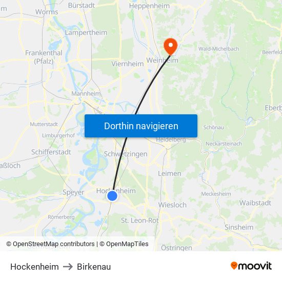 Hockenheim to Birkenau map