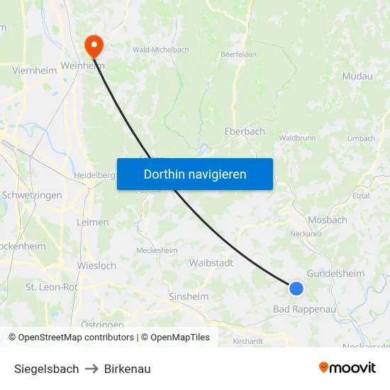 Siegelsbach to Birkenau map