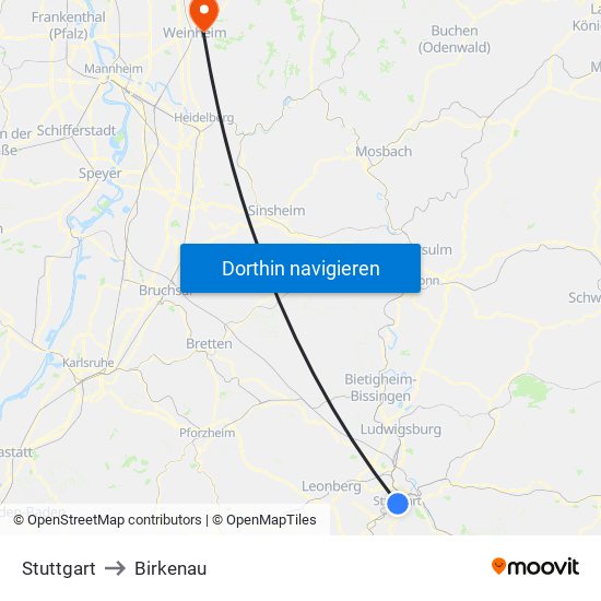 Stuttgart to Birkenau map