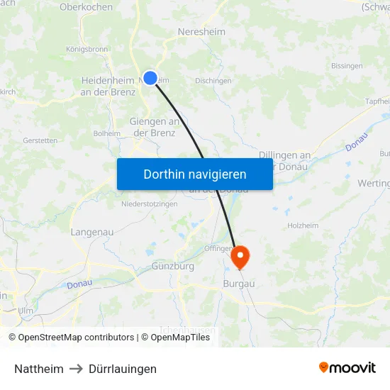 Nattheim to Dürrlauingen map