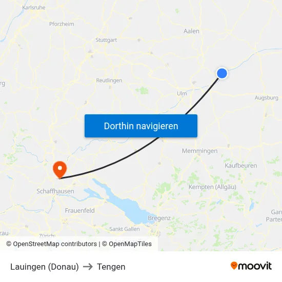 Lauingen (Donau) to Tengen map
