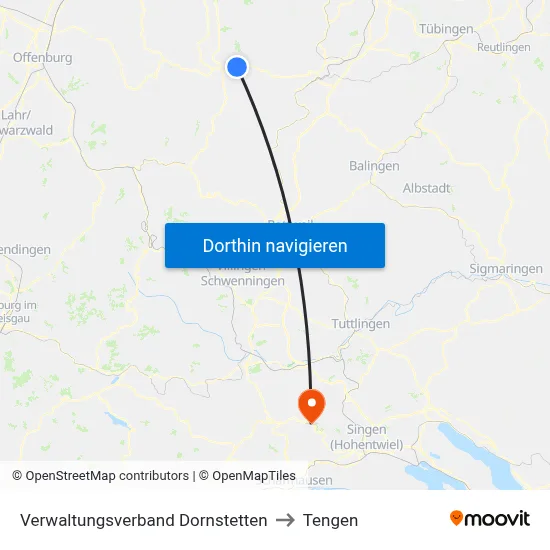 Verwaltungsverband Dornstetten to Tengen map