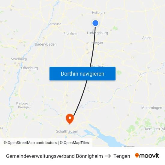 Gemeindeverwaltungsverband Bönnigheim to Tengen map