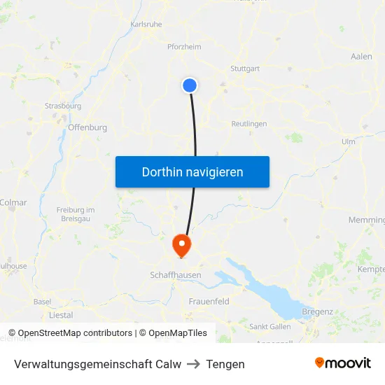Verwaltungsgemeinschaft Calw to Tengen map