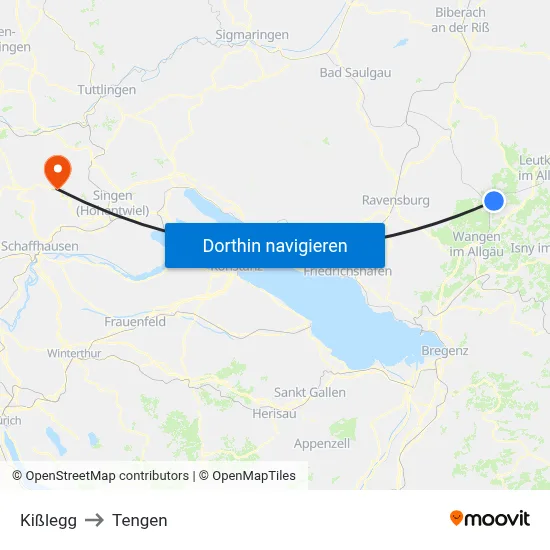 Kißlegg to Tengen map