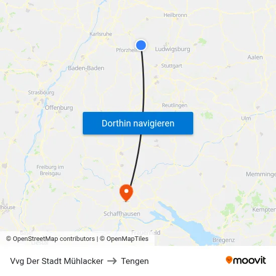 Vvg Der Stadt Mühlacker to Tengen map