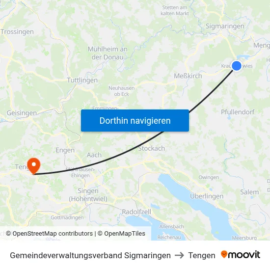 Gemeindeverwaltungsverband Sigmaringen to Tengen map