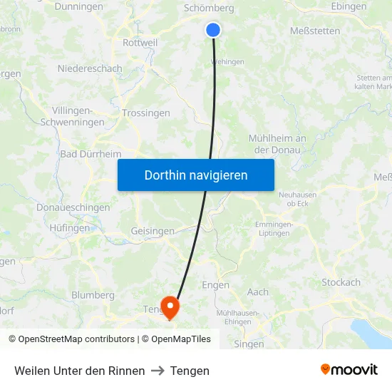 Weilen Unter den Rinnen to Tengen map