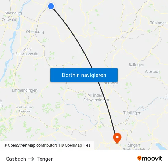 Sasbach to Tengen map