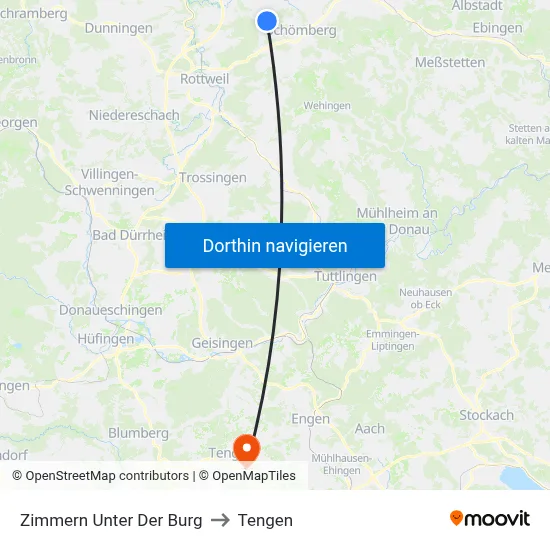 Zimmern Unter Der Burg to Tengen map