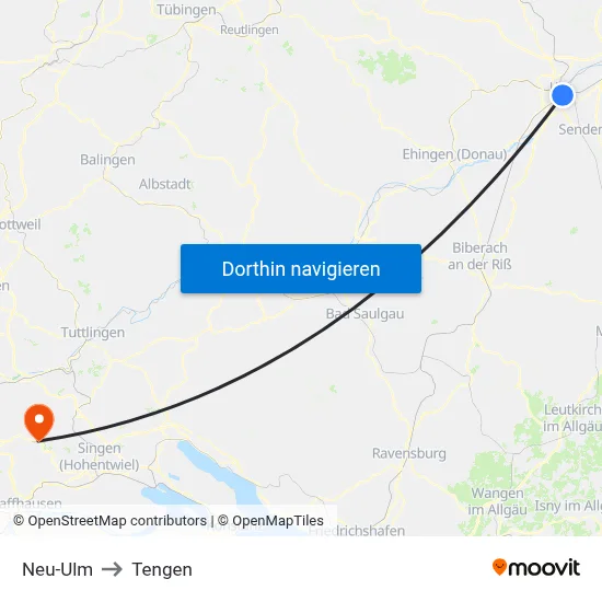 Neu-Ulm to Tengen map