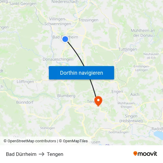 Bad Dürrheim to Tengen map