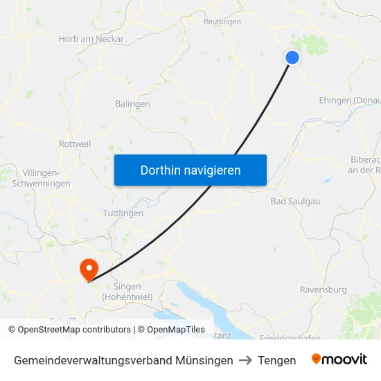 Gemeindeverwaltungsverband Münsingen to Tengen map